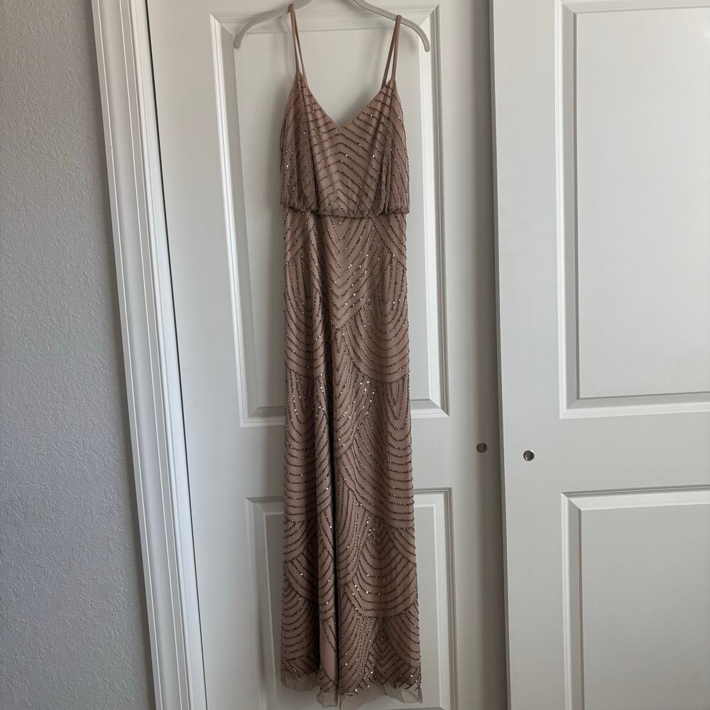 Adrianna Papell Art Deco Beaded Blouson Gown Pink Bridal Beaded Sz 2 Formal - Picture 2 of 16